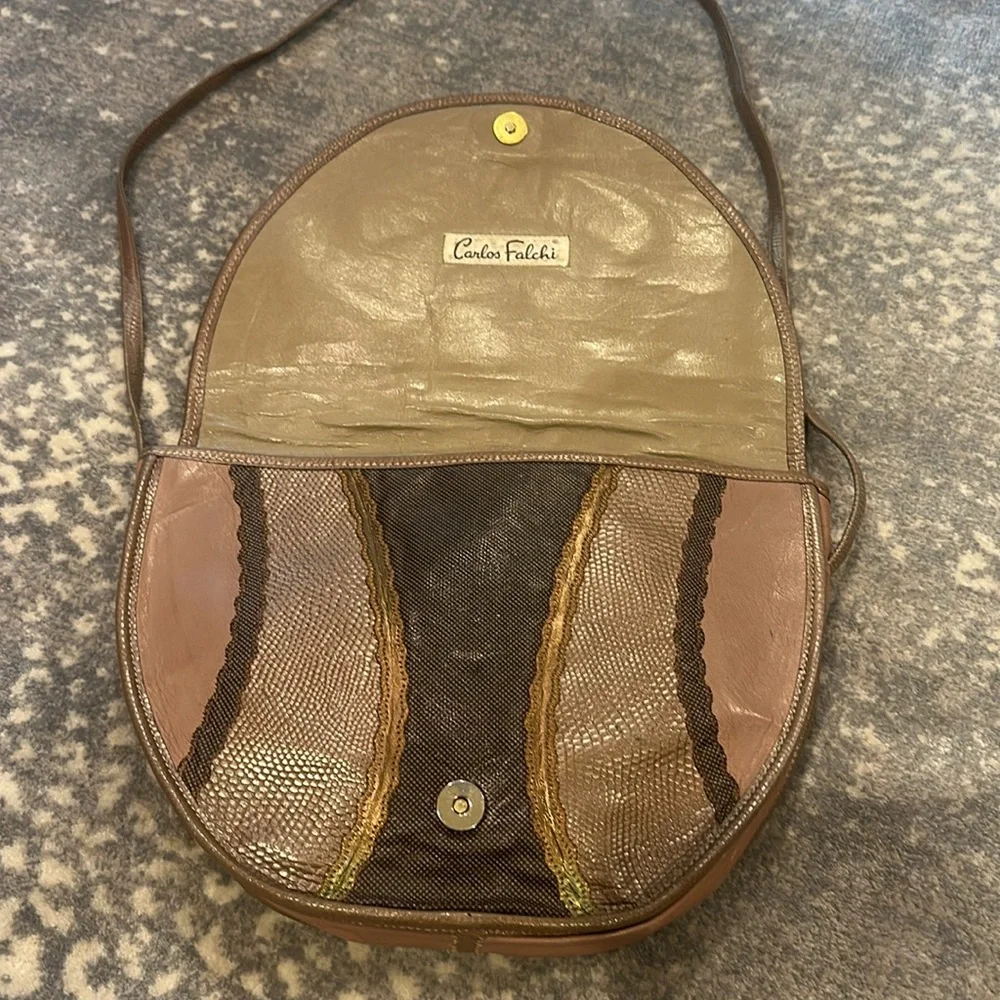 CARLOS FALCHI MULTI  SKIN BAG IN BROWNS AND BRONZE AND GREEN VINTAGE